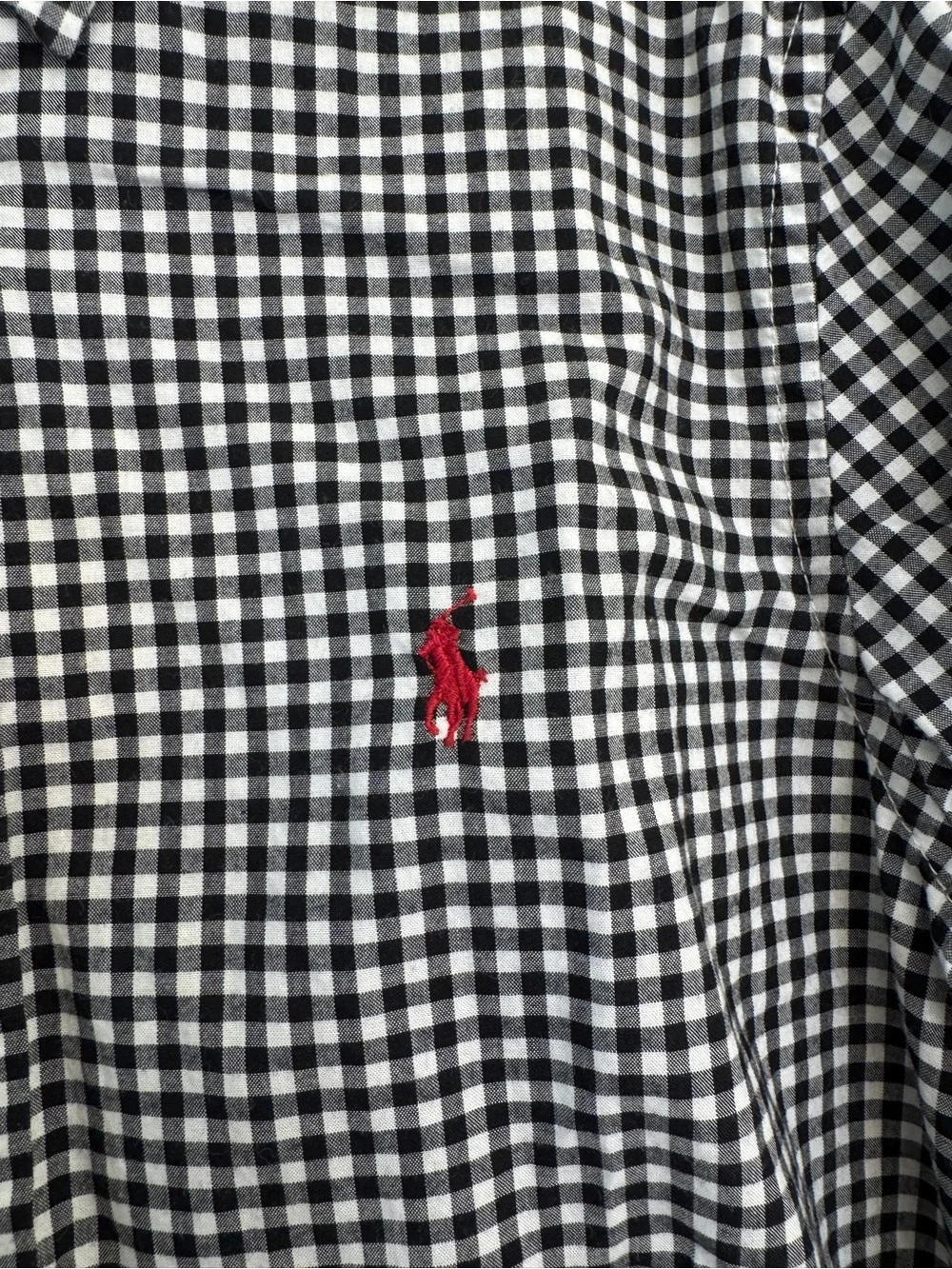 Ralph Lauren Black & White Gingham Button-Down Shirt with Red Logo